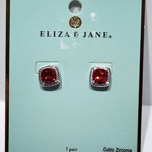 Eliza & Jane Silver Tone Red & White Cubic Zirconia Stud Earrings New